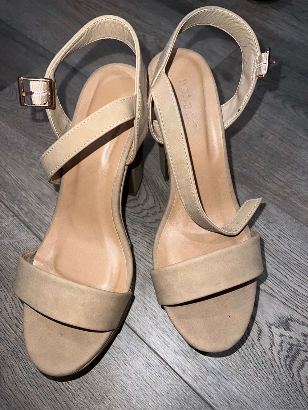 BAMBOO Nude Strappy Block Heel Sandals